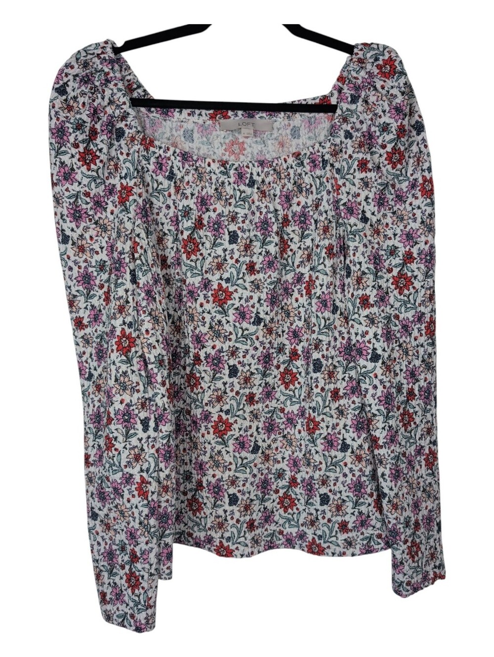 Loft White Floral Long-Sleeve Peasant Top - Picture 2 of 8